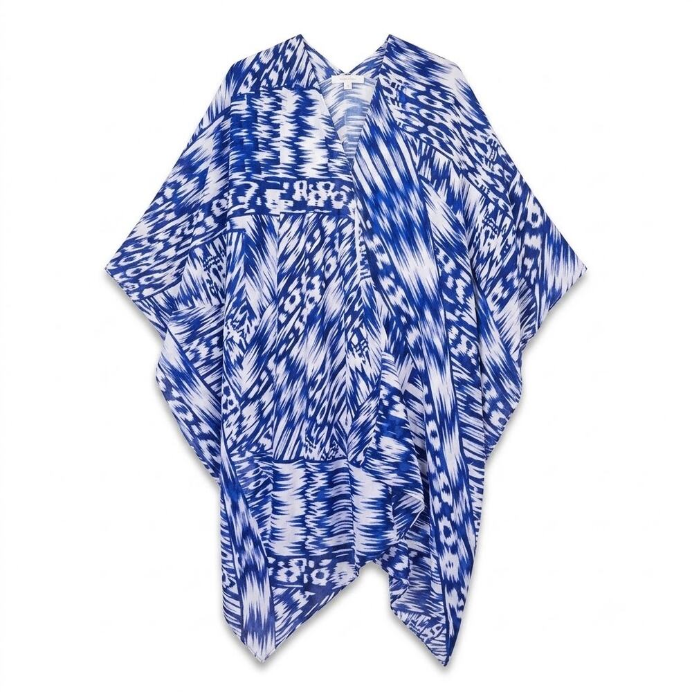 MICHAEL STARS Ruana Scarf Batik Blue White Sarong Swim Cover Up One Size OS